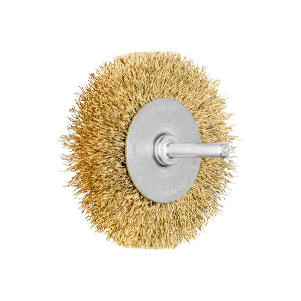 Pferd 3" Crimped Shank Mtd Wheel Brush .012 Brass Wire, 1/4" Shank WF